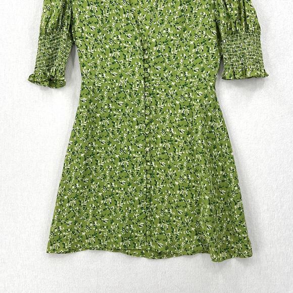 REFORMATION Alison Puff Sleeve Mini Dress Womens 8 Green Floral Button Front - Picture 6 of 15
